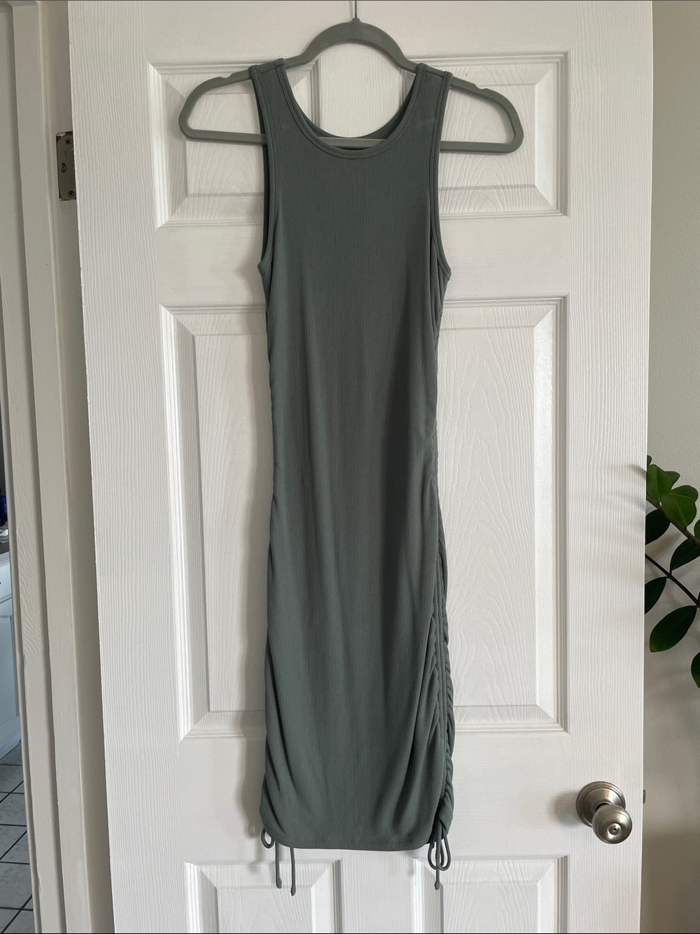 White Fox drawstring midi Dress - sage S